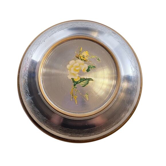 Vintage Prague Musical Powder Box Silver Tone Floral Lid 6" Plays Blue Danube - Picture 8 of 16